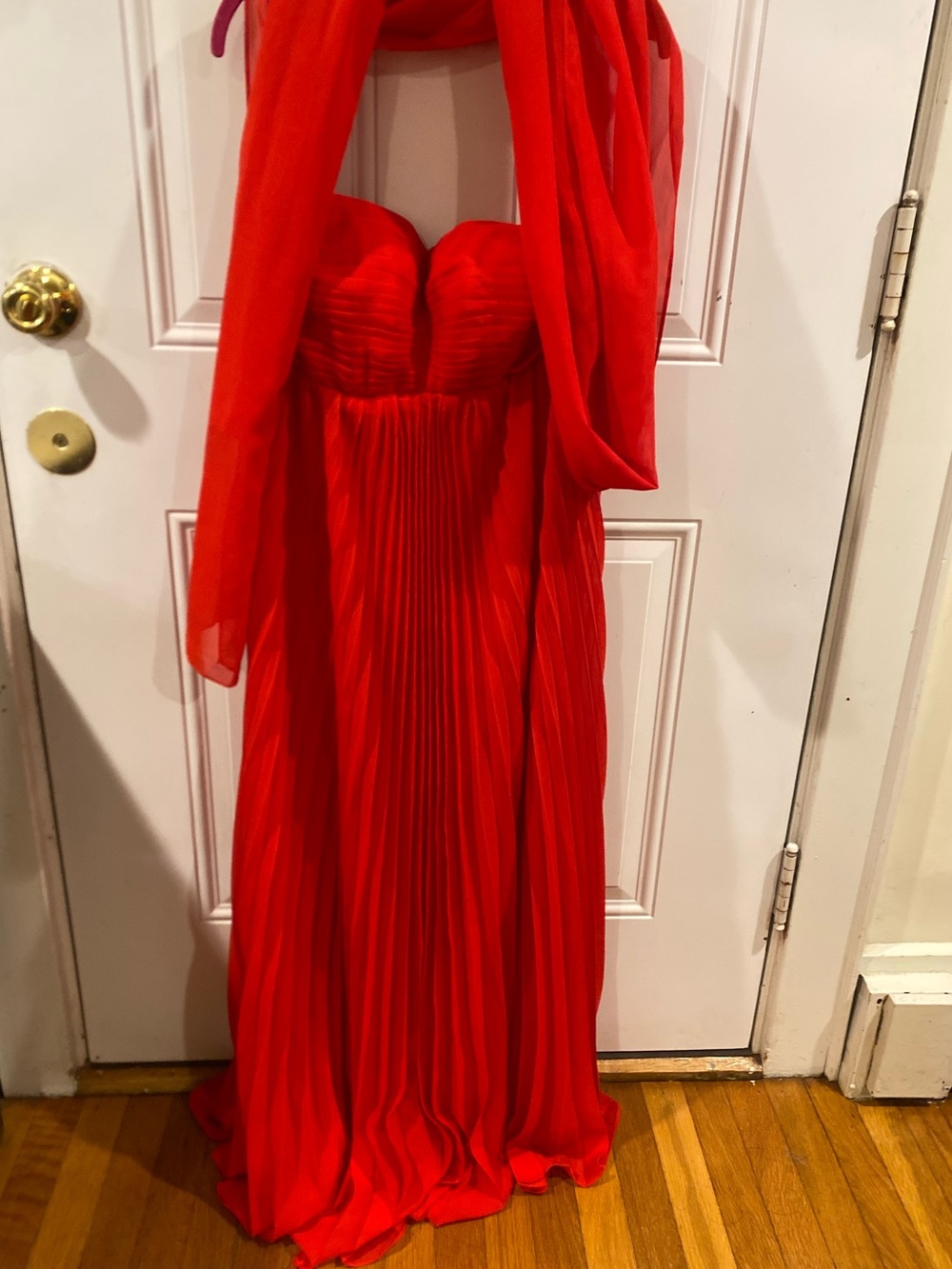 Red Evening Gown Dress Strapless or Clear Adjustable Straps with scarf NWT